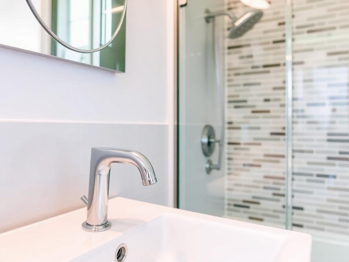 Renovated bathroom with new chrome faucet and tiled shower in a Park Slope, Brooklyn brownstone apartment