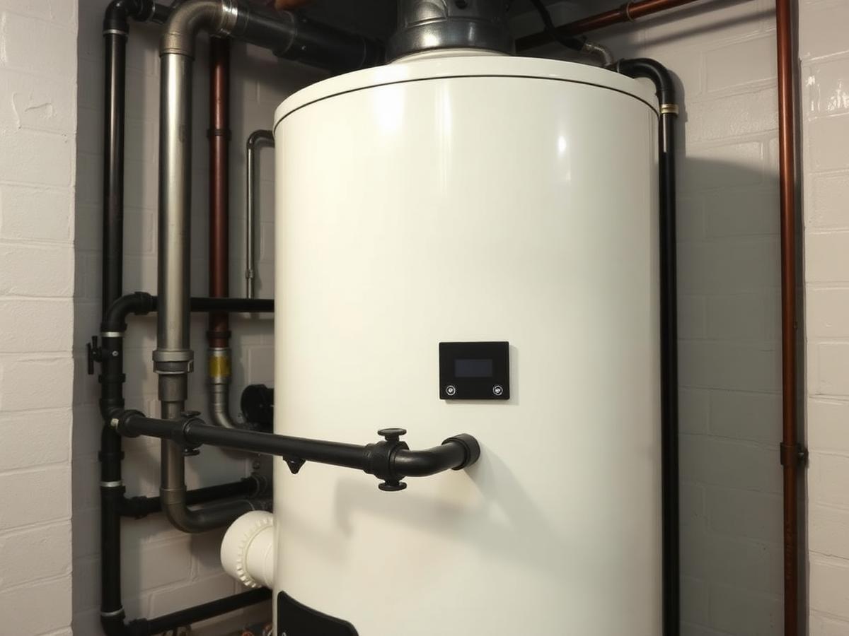 New boiler and black iron gas piping installed in a Crown Heights, Brooklyn apartment building mechanical room